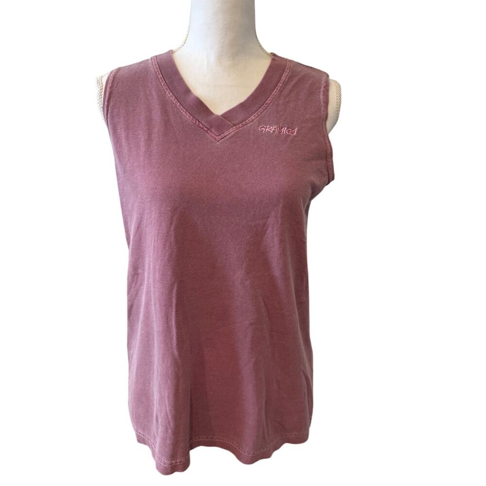 Gramicci Vintage V Neck Sleeveless Embroidered Logo Top Dusty Mauve S